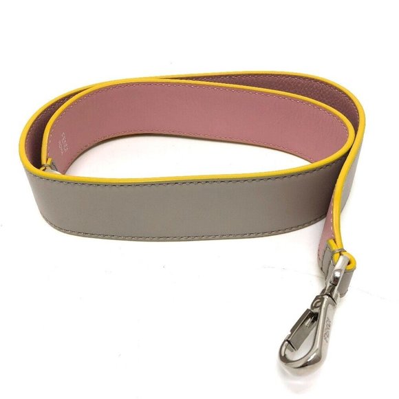FENDI Strap only Strap you logo Shoulder strap Leather Gray / pink - Picture 1 of 9